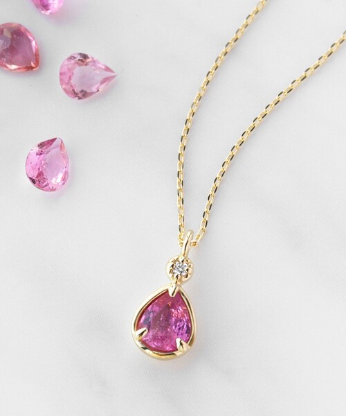 【BOLELO プロフ必読 様】K10ピンクトルマリン ダイヤモンド ネックレス TOCCA ネックレス PIECE OF FLOWER NECKLACE K10 ピンク