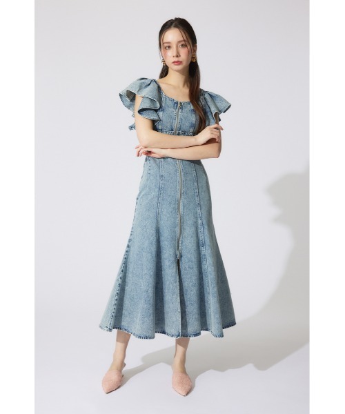 riendaフリルスリーブマーメイドワンピース 春服 夏服 タグ付き rienda ワンピース 「ヒロインワンピ」フリルスリーブマーメイド