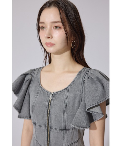 riendaフリルスリーブマーメイドワンピース　春服 夏服 タグ付き ヒロインワンピ】フリルスリーブマーメイドワンピース 夏服