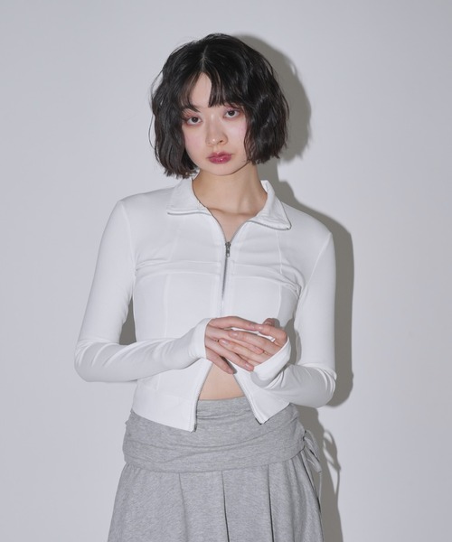 tシャツ ジップアップ トップス ダブルジップ スリムフィット レディース