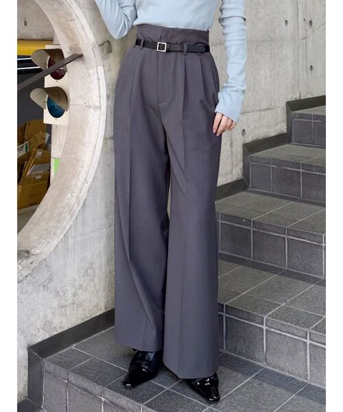 MURUA パンツ フェイクレザーベルトハイウエストパンツ