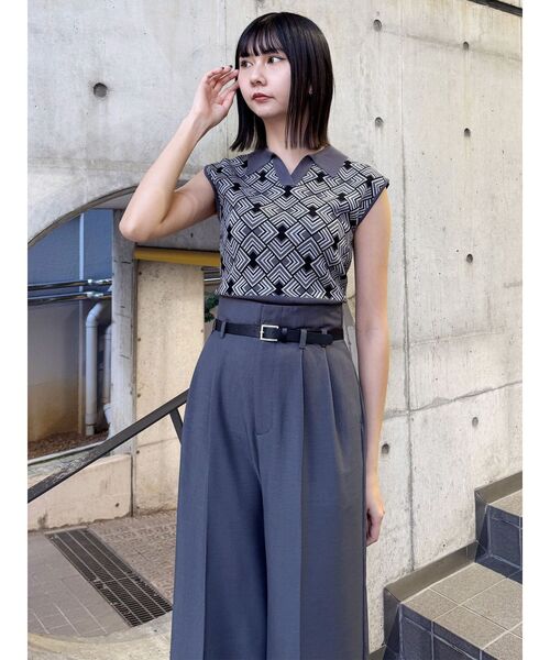 MURUA（ムルーア） パンツ フェイクレザーベルトハイウエストパンツ