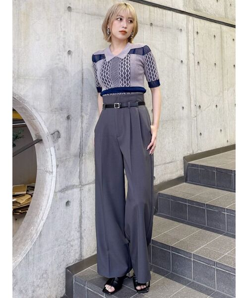 MURUA パンツ フェイクレザーベルトハイウエストパンツ