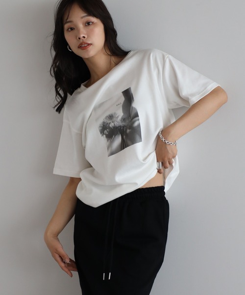 tシャツ 「made in Japan」「cotton silk」flower photo print ENC T-shirt / 「日本製」「コット