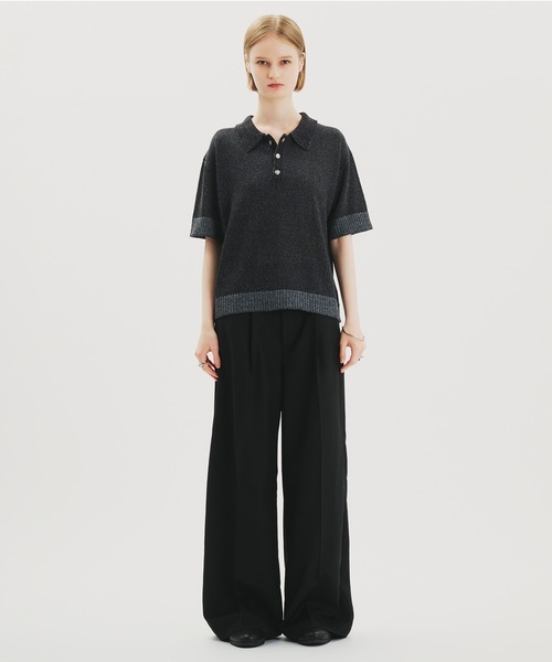 ERL シルバーメタリックニットポロシャツ ERL シルバーメタリックニットポロシャツ セール】SILVER BUTTON