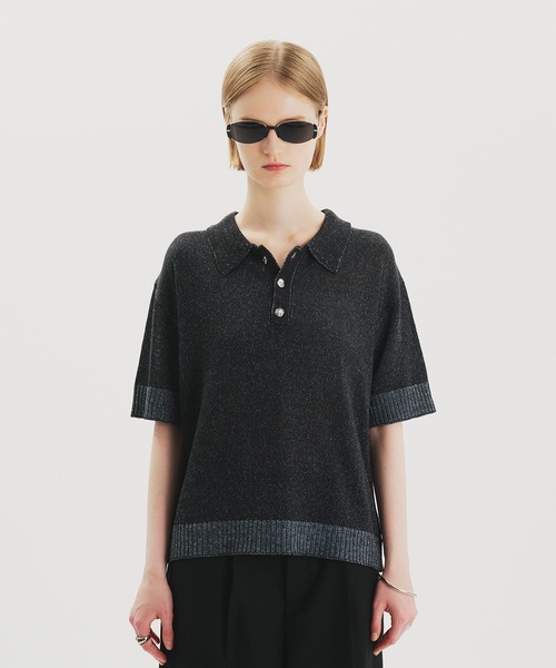 ERL シルバーメタリックニットポロシャツ selle glant ポロシャツ SILVER BUTTON KNIT POLO SHIRT