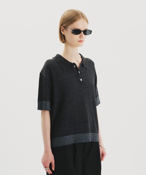 ERL シルバーメタリックニットポロシャツ ERL シルバーメタリックニットポロシャツ