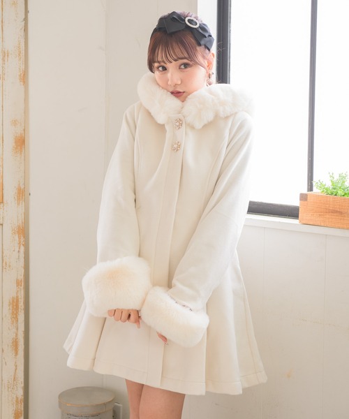 か*ん様 ROJITA ホワイトファー付きAラインコート ROJITA（ロジータ） ノーカラーコート FREE ホワイト レディース