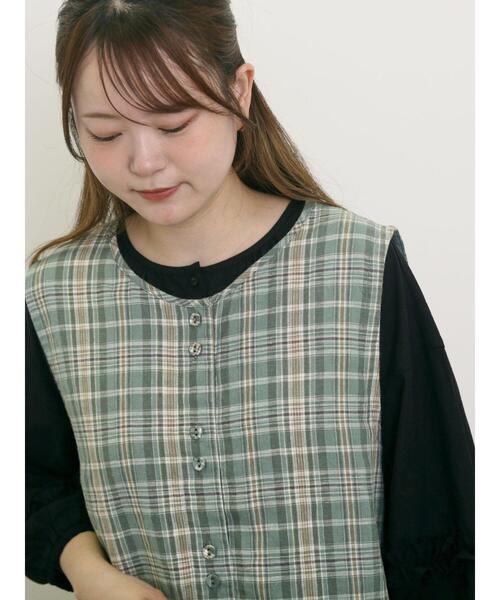 Samansa Mos2 ベスト ジレ 「Cross×Linen」並びボタンベスト