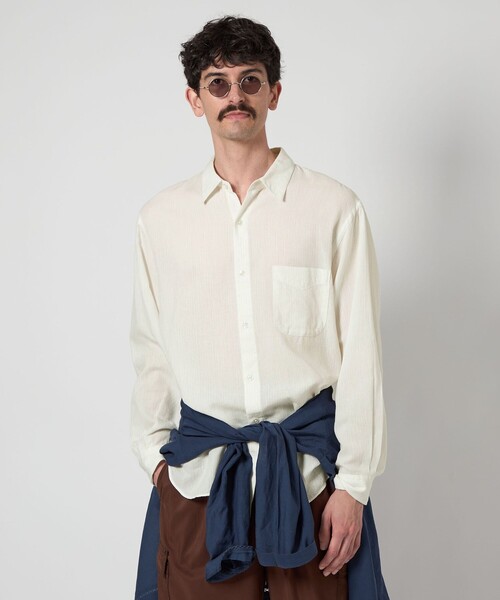 【美品】Steven Alan ストライプシャツ LOOSE Steven Alan＞ CC ピケ ストライプ レギュラーカラー シャツ