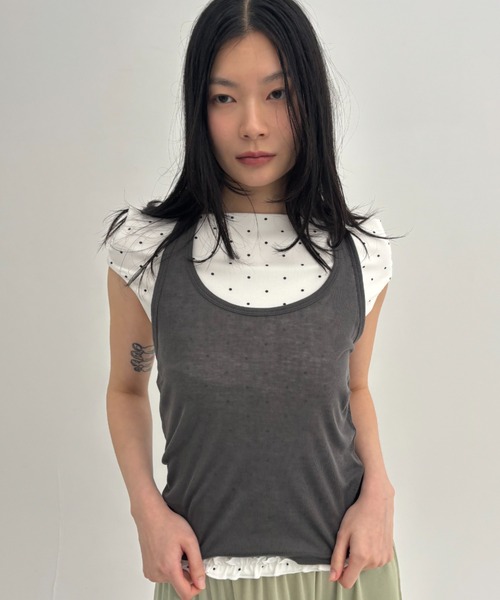 FUULLY STUDIO タンクトップ ノースリーブ シアーホルターネック