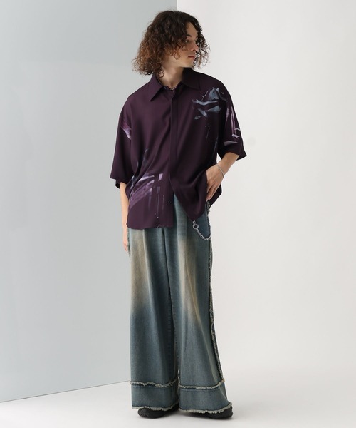 【HARE】新品未使用☆アートプリント クロップドシャツ 長袖 HARE（ハレ） シャツ デジタルアートプリントシャツ(HARE) メンズ