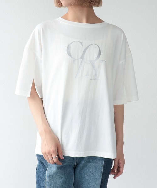 tシャツ 接触冷感スリットスリーブロゴTシャツ レディース