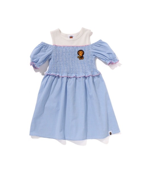 A BATHING APE ワンピース GINGHAM CHECK SHIRRING DRESS キッズ