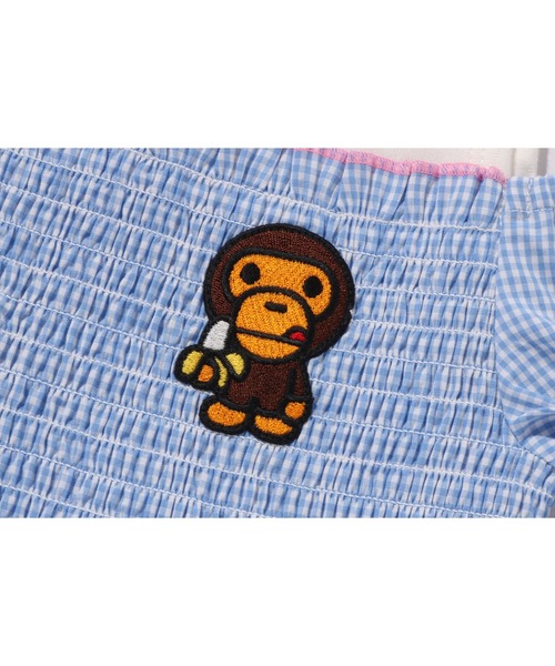 A BATHING APE ワンピース　130 140 A BATHING APE ワンピース GINGHAM CHECK SHIRRING DRESS キッズ