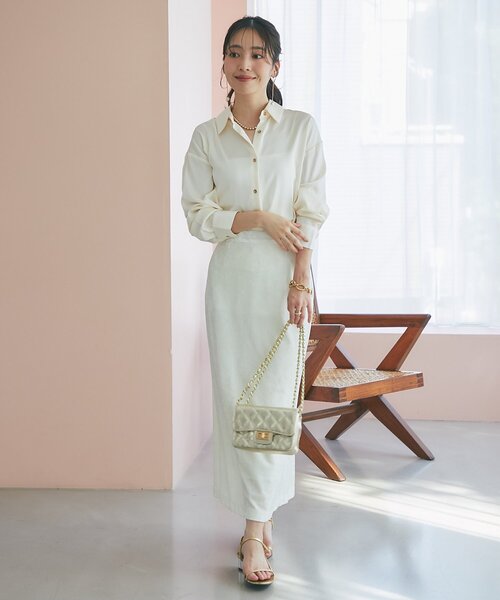 新品 La boutique BonBon 美人見えサテンシャツ オフホワイト La boutique Bonbon（ラブティックボンボン） ブラウス シャツ 「追加