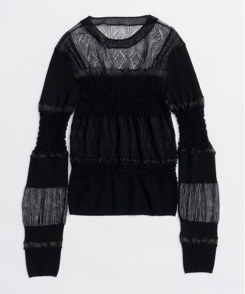 MAISON SPECIAL 半袖ニット 黒 MAISON SPECIAL(メゾンスペシャル)｜【UNISEX】ニット半袖シャツ