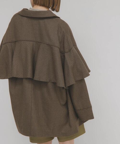 フリル付きブラウンジャケット KBF（ケービーエフ） コート アウター フリルディティールフレア