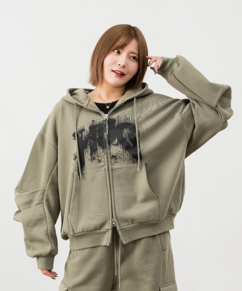 パーカー 袖タック入りダブルZIPパーカー レディース メンズ