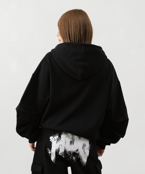 イマカツ　ダブルジップアップパーカー　XL ブラック パーカー 袖タック入りダブルZIPパーカー レディース メンズ