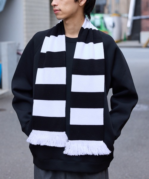 フリンジ付きマフラー ROOP TOKYO マフラー フリンジ付き ボーダー フットボールマフラー 冬