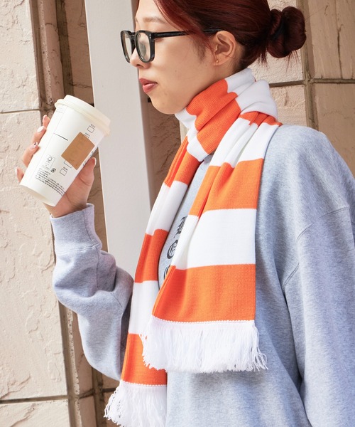 ROOP TOKYO マフラー フリンジ付き ボーダー フットボールマフラー