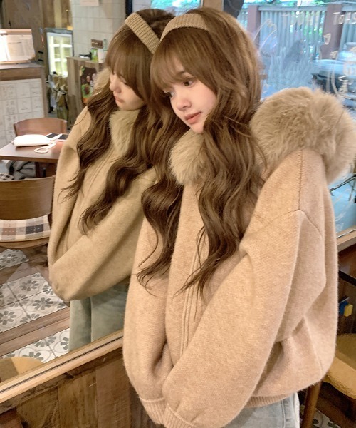 パーカー フャー襟フード付きニットパーカー レディース : ZOZOTOWN