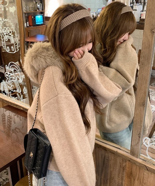 パーカー フャー襟フード付きニットパーカー レディース : ZOZOTOWN