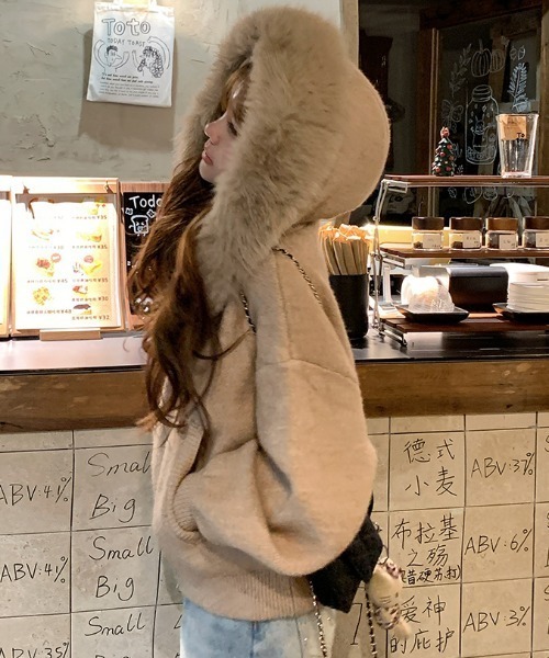 パーカー フャー襟フード付きニットパーカー レディース : ZOZOTOWN