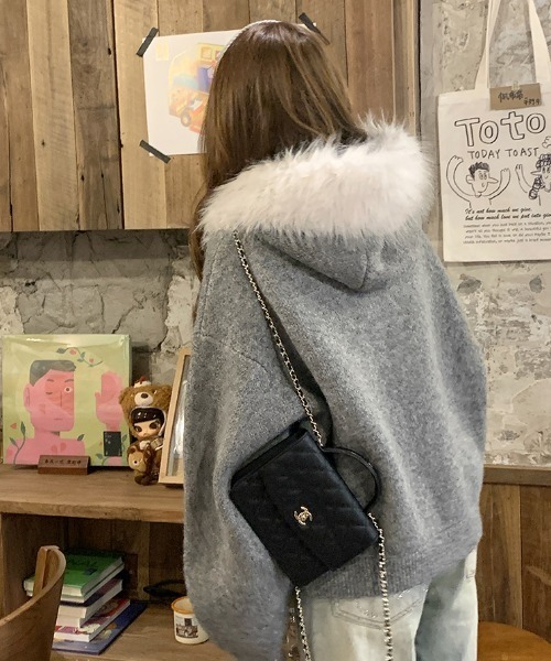 パーカー フャー襟フード付きニットパーカー レディース : ZOZOTOWN