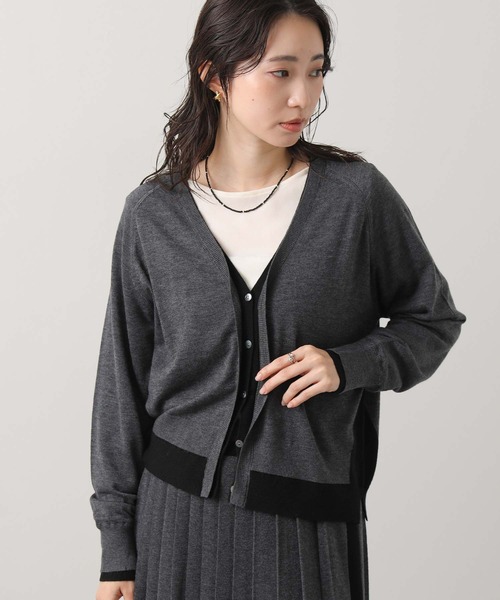 kiokacchi様✨レオナール カーディガン ウール ブラック ×グレー 38 Liyoca（リヨカ） カーディガン ウール混配色Vネックカーディガン