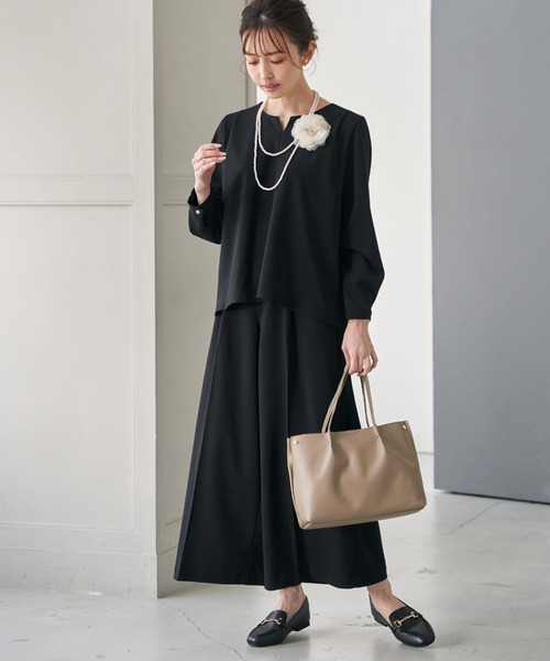 イッカ（ikka）/【フォーマル対応／2点セット】GOKU楽 長袖フレアセット IKKA LOUNGE パンツドレス 「フォーマル対応／2点セット」GOKU楽 長袖