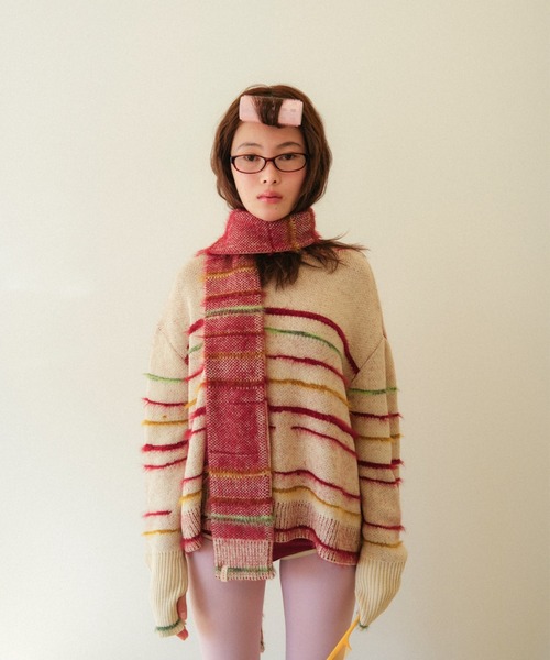 PAMM（パム） マフラー ストール フレットボーダーニットマフラー