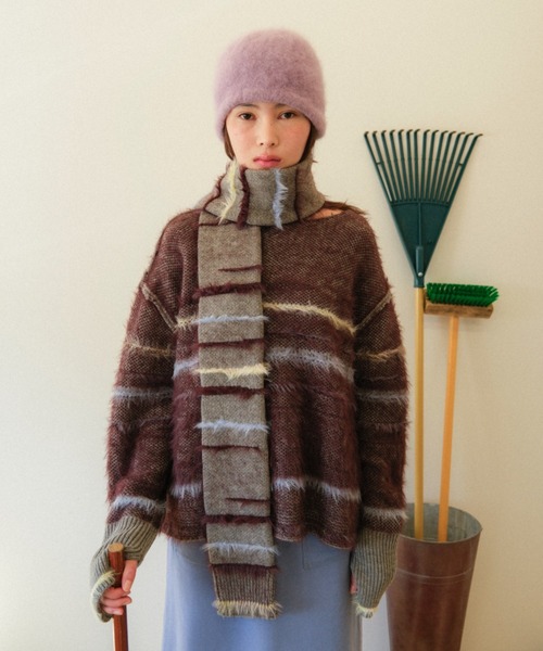 PAMM（パム） マフラー ストール フレットボーダーニットマフラー