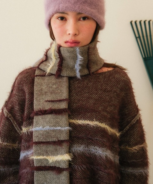 PAMM（パム） マフラー ストール フレットボーダーニットマフラー