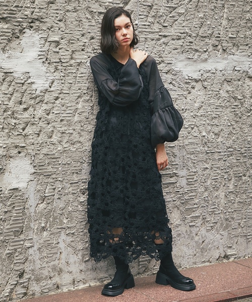 「SMILE ORCHID」 長袖ワンピース L ブラック レディース_画像8