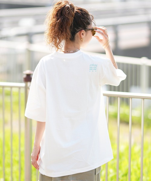 「Manhattan Portage」 半袖Tシャツ L ブラック×ホワイト レディース_画像5