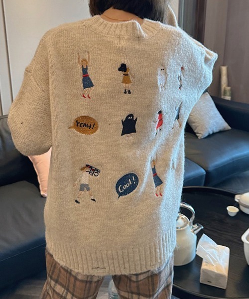 刺繍アイボリー セーター　サイズS ニット セーター 刺繍入りデザインニット レディース : ZOZOTOWN Yahoo
