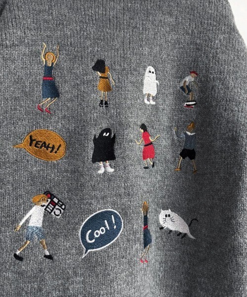 刺繍アイボリー セーター　サイズS Java セーター ニット 「JaVaジャバコラボ」立体編みで飾る個性