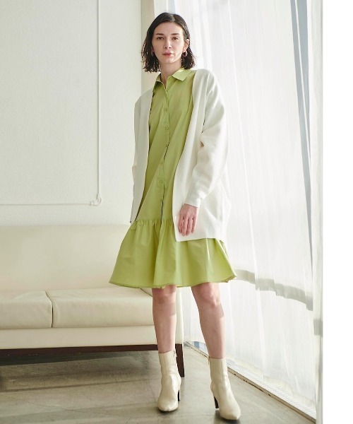 「AND COUTURE」 7分袖ワンピース MEDIUM ベージュ レディース_画像8