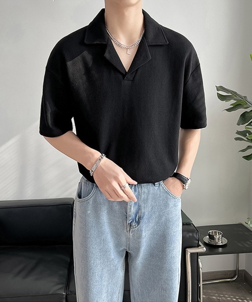 「aimoha」 半袖ポロシャツ X-LARGE ブラック メンズ_画像2