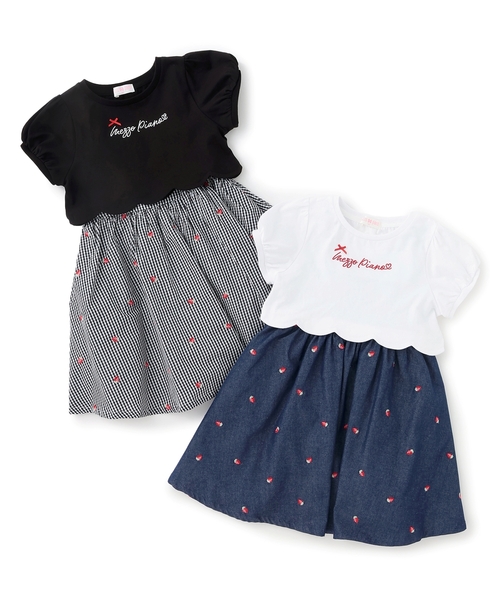 mezzo piano ワンピース 裾スカラップ半袖Tシャツ＆イチゴキャミ