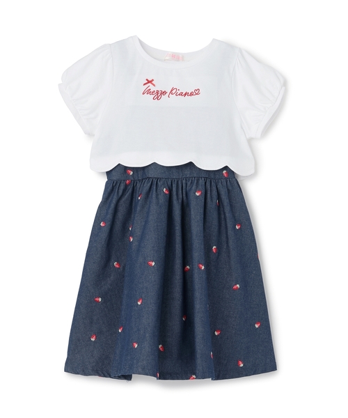 mezzo piano ワンピース 裾スカラップ半袖Tシャツ＆イチゴキャミ