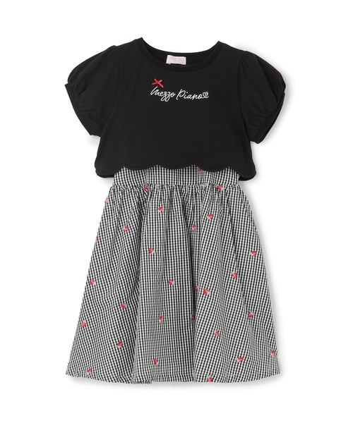 mezzo piano ワンピース 裾スカラップ半袖Tシャツ＆イチゴキャミ