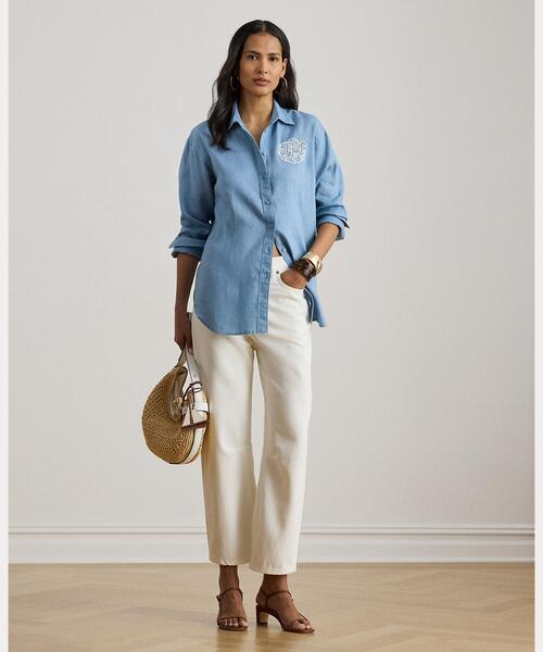 【美品✨】ラルフローレン リラックスフィットリネンシャツ 大きい 刺繍ロゴ LAUREN RALPH LAUREN（ローレン ラルフローレン） ブラウス シャツ