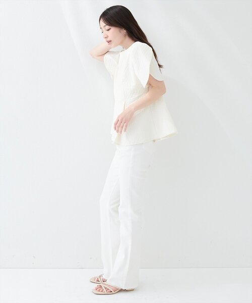 natural couture ブラウス シャツ 半袖 チューリップスリーブペプラム natural couture チューリップスリーブペプラムプルオーバー