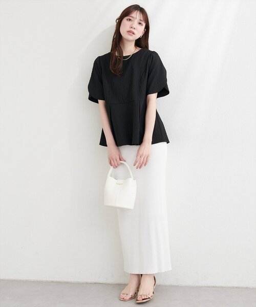 natural couture ブラウス シャツ 半袖 チューリップスリーブペプラム 