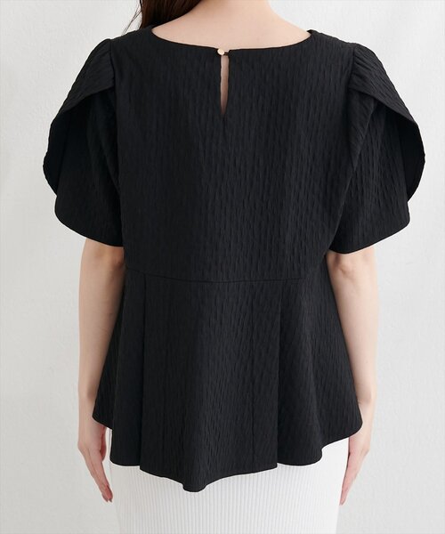 HEVE チューリップスリーブ　ボンディングブラウス　black natural couture ブラウス シャツ 半袖 チューリップスリーブペプラム