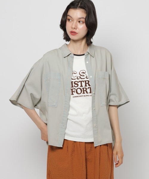 ブラウス シャツ ベーシックポケットデニムシャツ レディースの画像