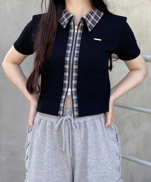 onnniさん専用 INGNI（イング） tシャツ 半袖 チェック襟ダブルジップトップス